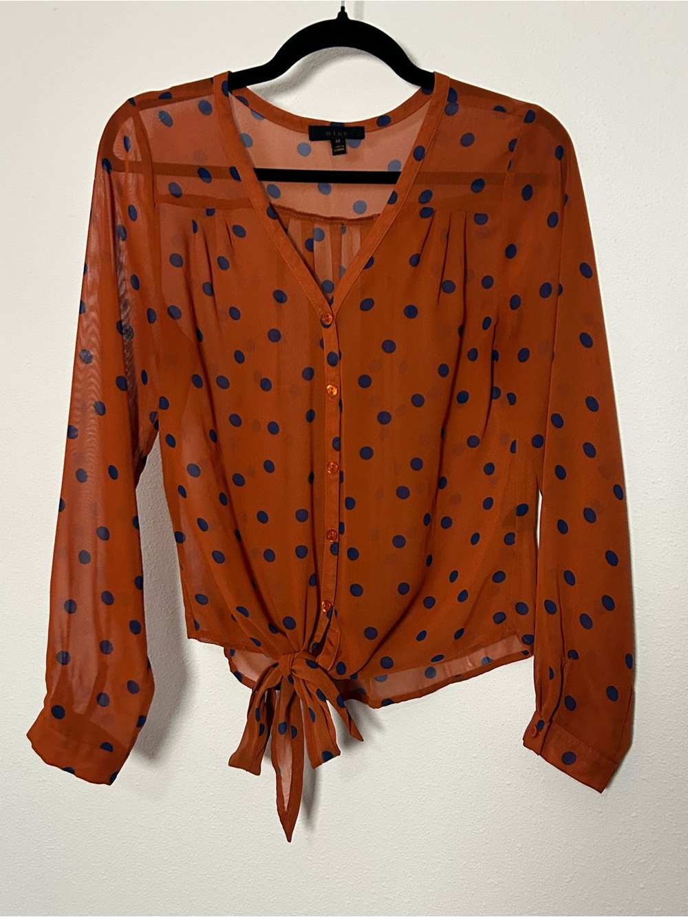 mine Rust Orange Polka Dot Tie-Front Blouse